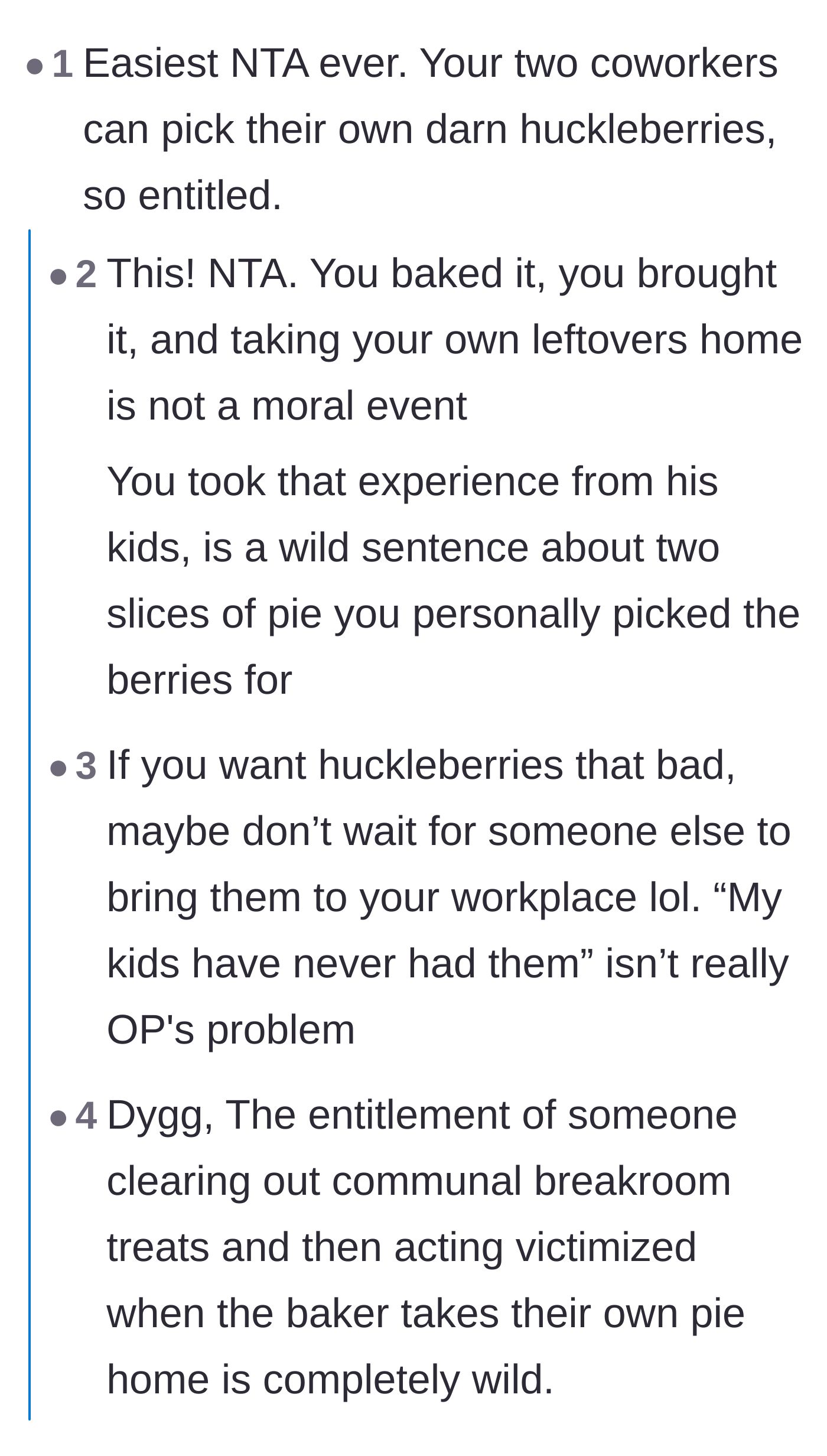 Comment thread 1 - Readers compare the coworker's entitlement to the classic fable of the Little Red Hen.