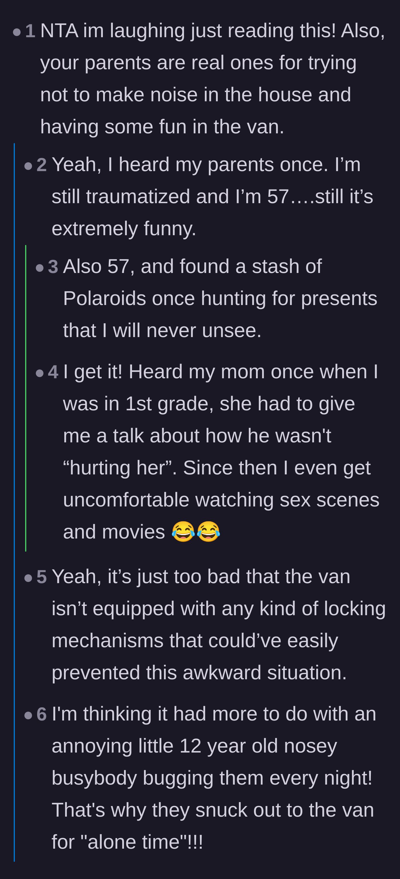 Comment thread 5 - Stories about accidentally finding physical evidence of parents' romantic lives