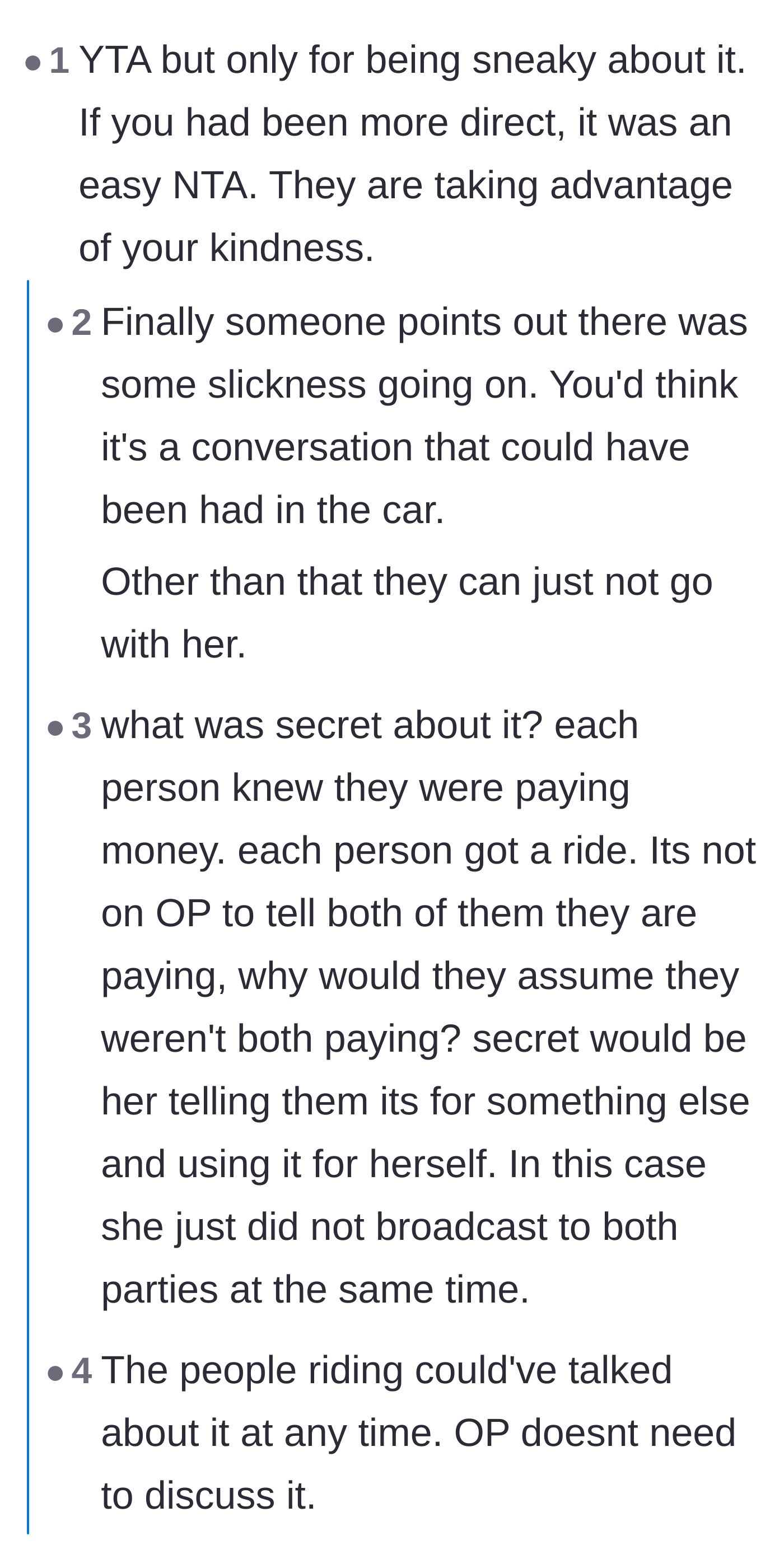 Comment thread 5 - Criticism of the driver's secretive approach and lack of direct communication.