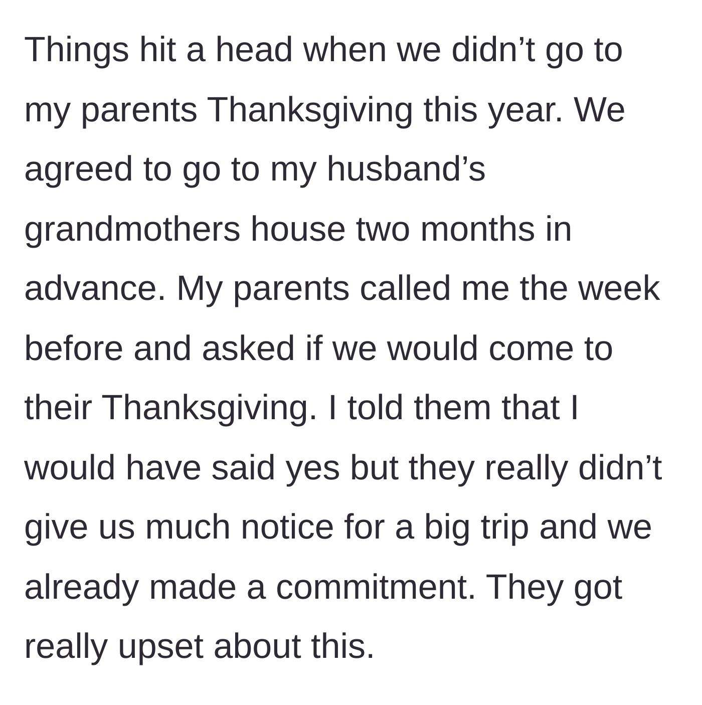 Story part 3 - The Thanksgiving showdown where parents gave one week's notice.