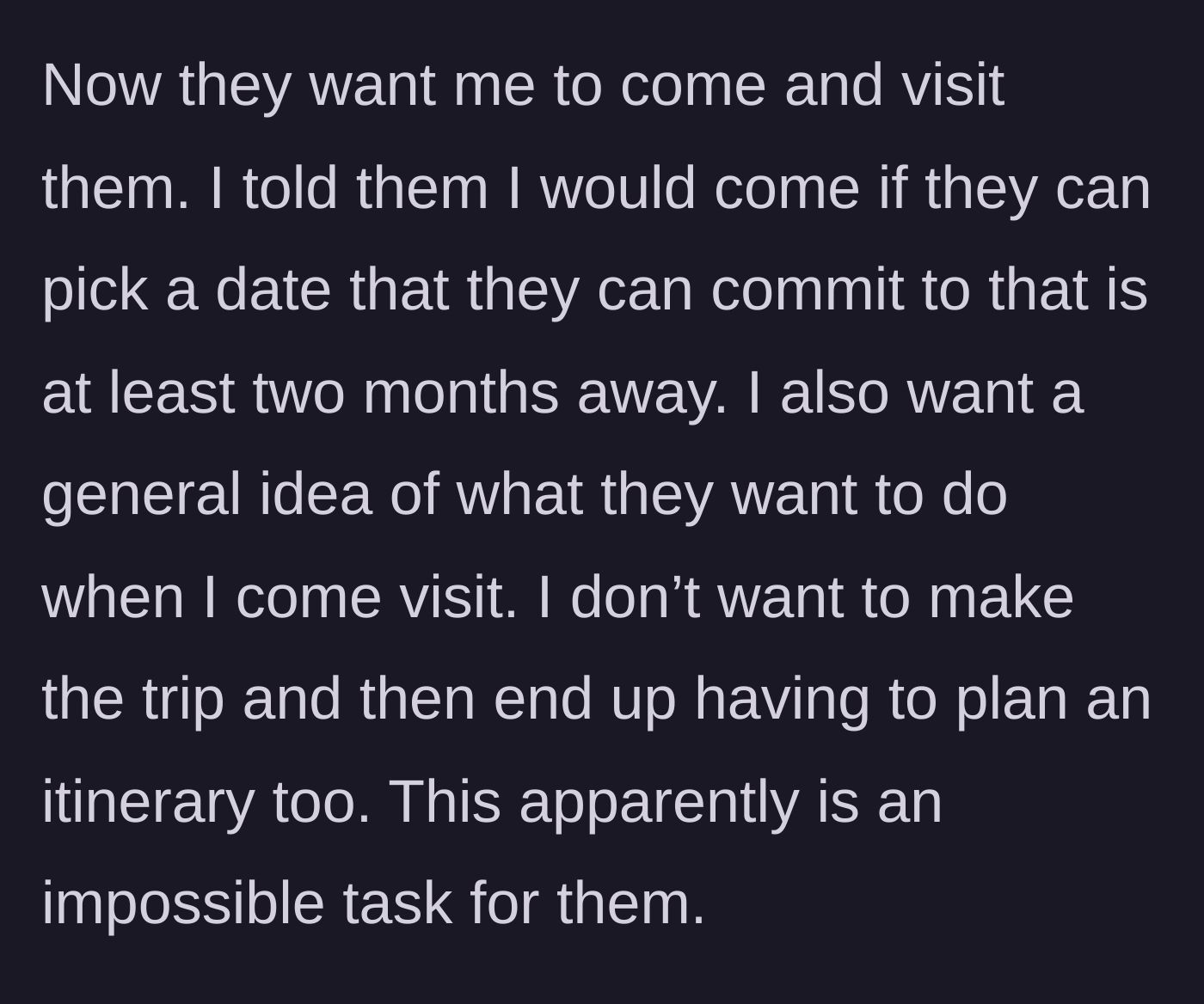 Story part 4 - The author laying down the law for future visits.