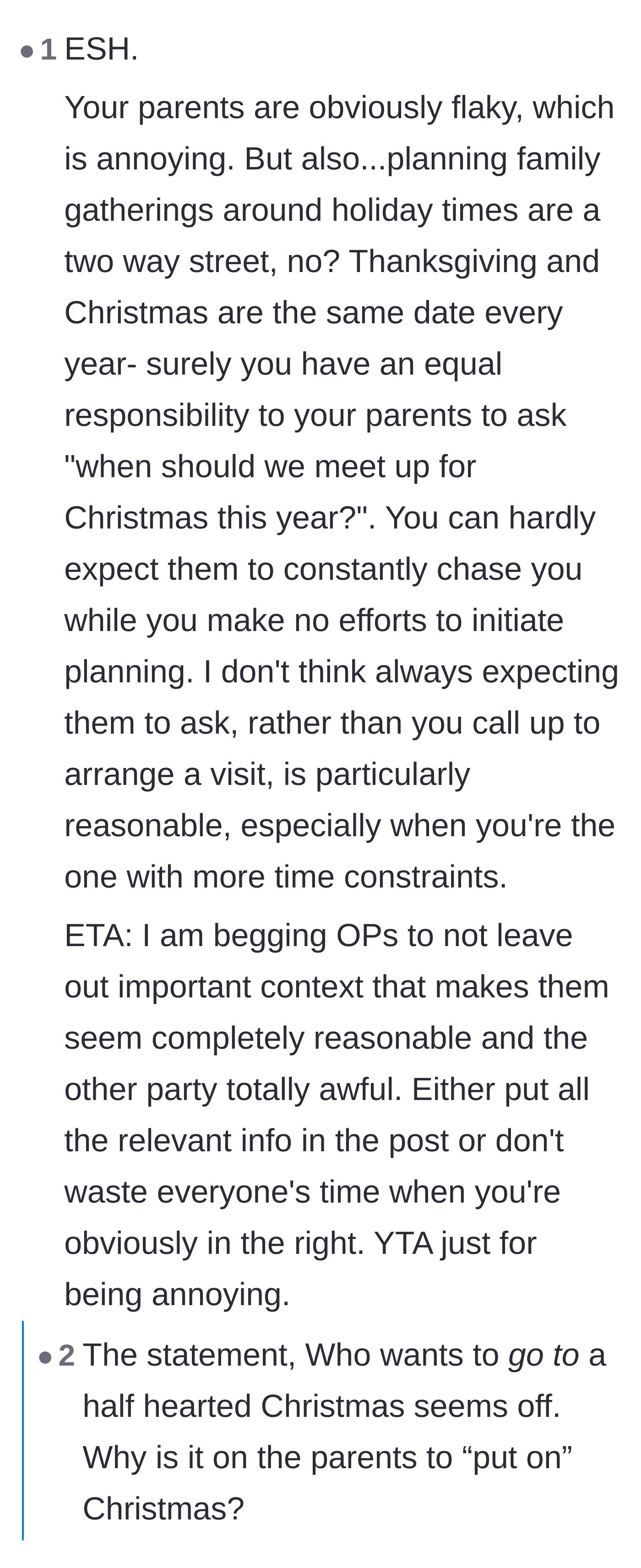 Comment thread 2 - A debate where the author reveals a shocking detail about her parents abandoning her on Christmas for opera tickets.