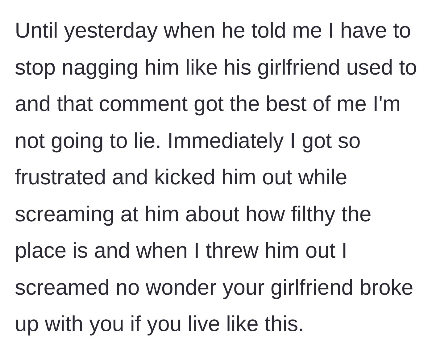 Story part 4 - Text showing the friend complaining about nagging and the host exploding in response.
