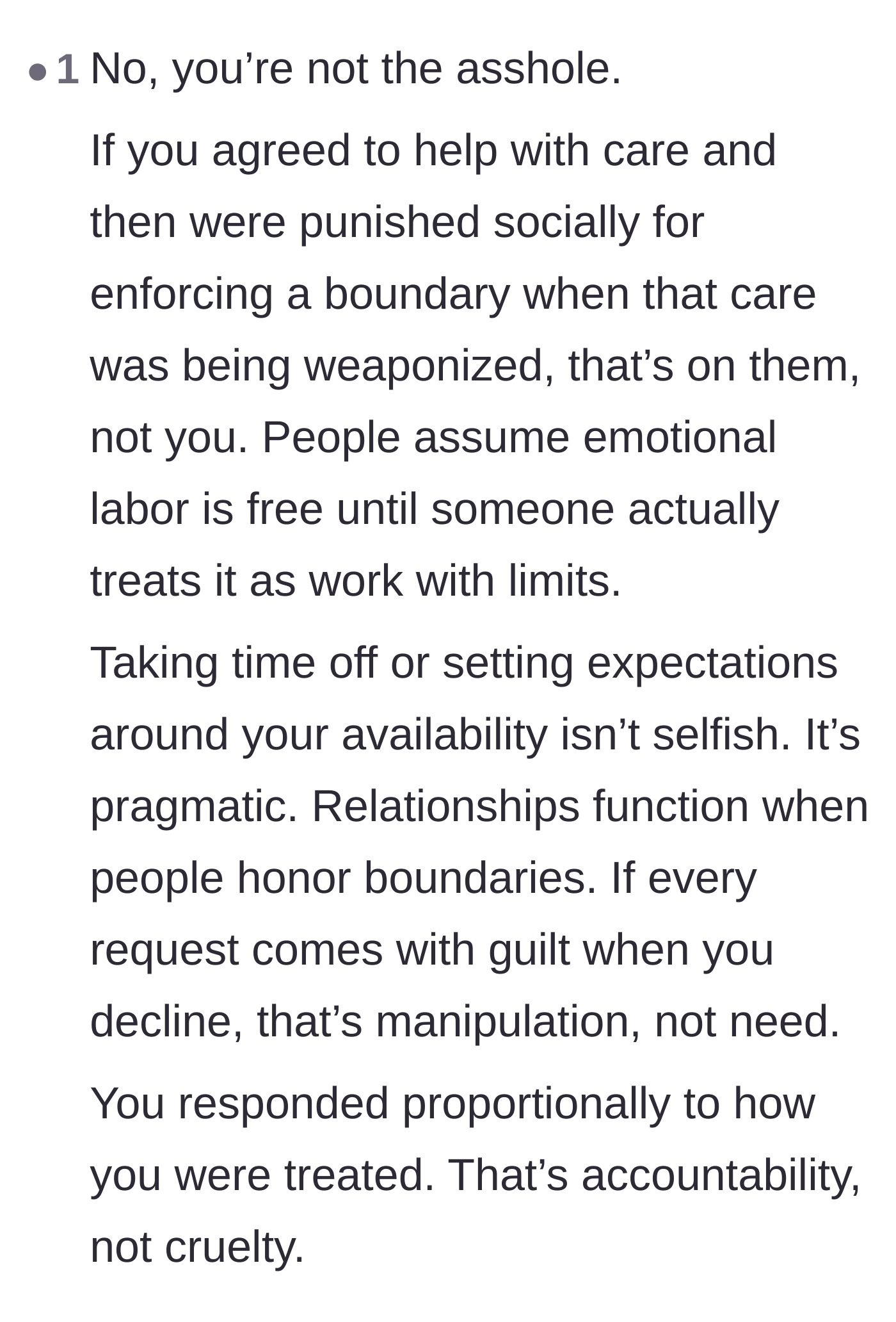 Comment thread 3 - Analysis of emotional labor, boundaries, and accountability in friendships.