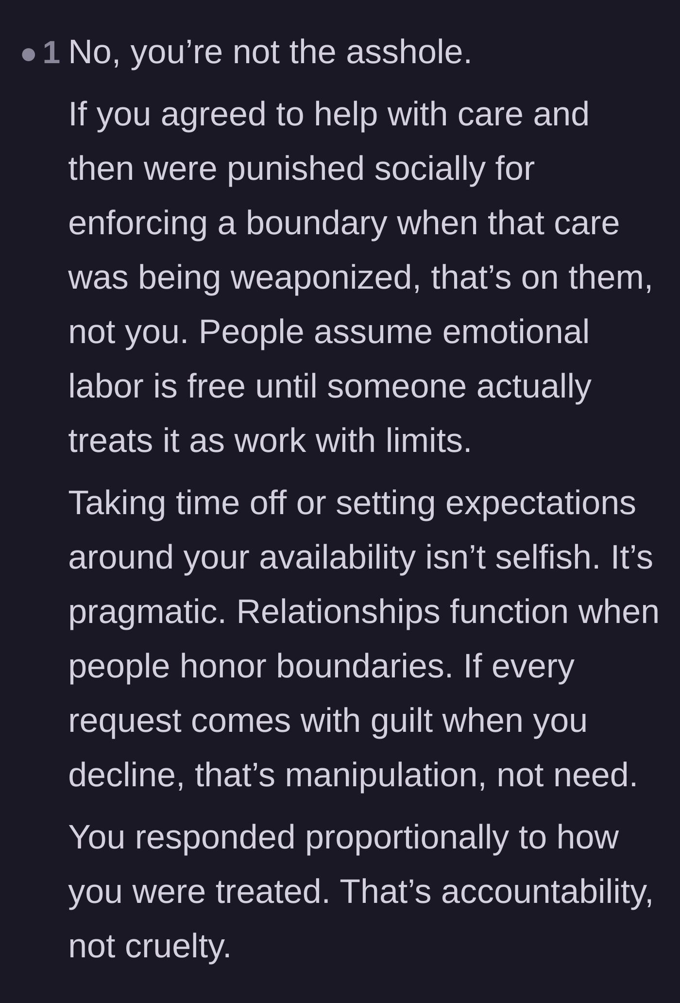 Comment thread 3 - Analysis of emotional labor, boundaries, and accountability in friendships.