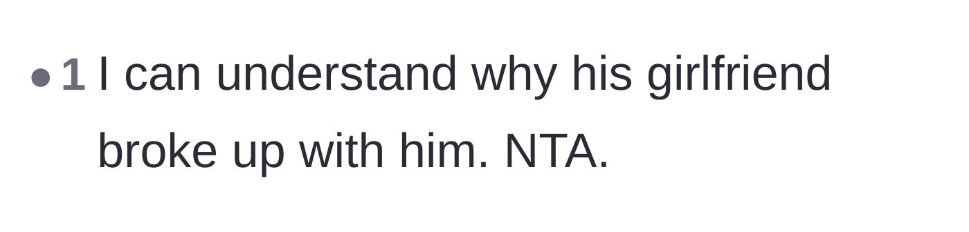 Comment thread 6 - Comment validating the host's harsh remark about the ex-girlfriend.
