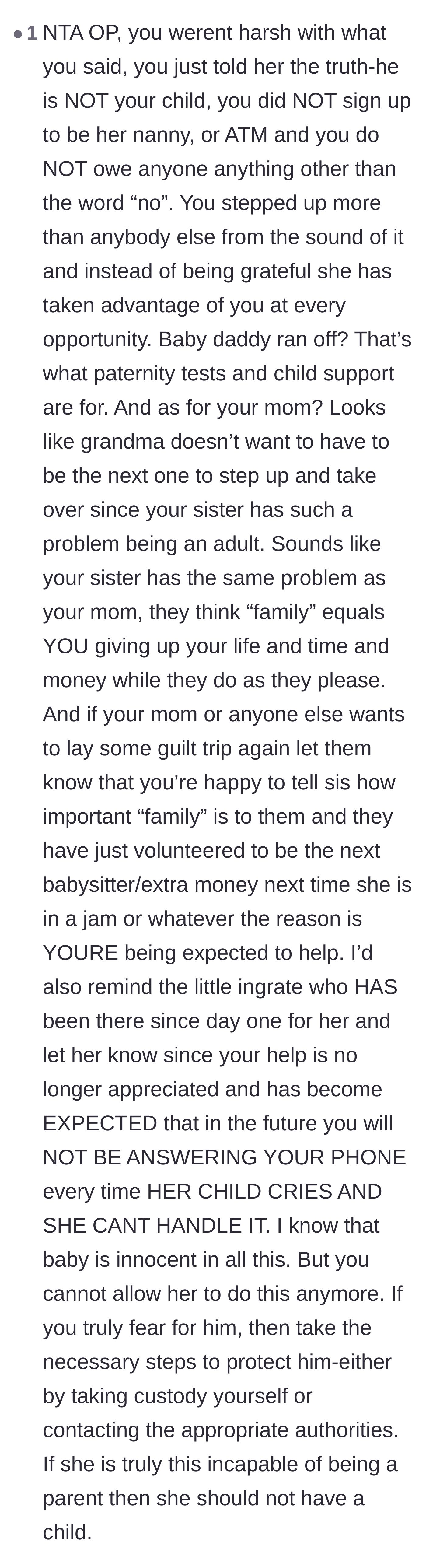Comment thread 4 - A comprehensive critique of the sister's ingratitude and a reminder that parental responsibilities belong solely to the parent.