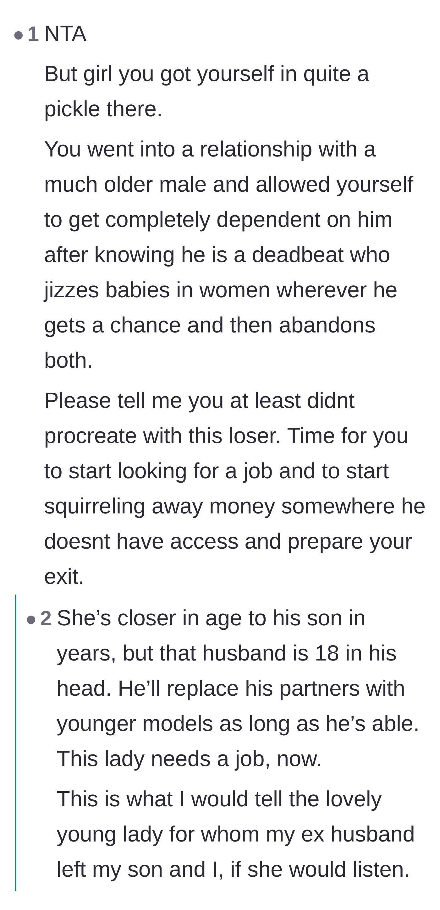 Comment thread 2 - Commenters do the math on the husband's past and urge the wife to start hiding money.