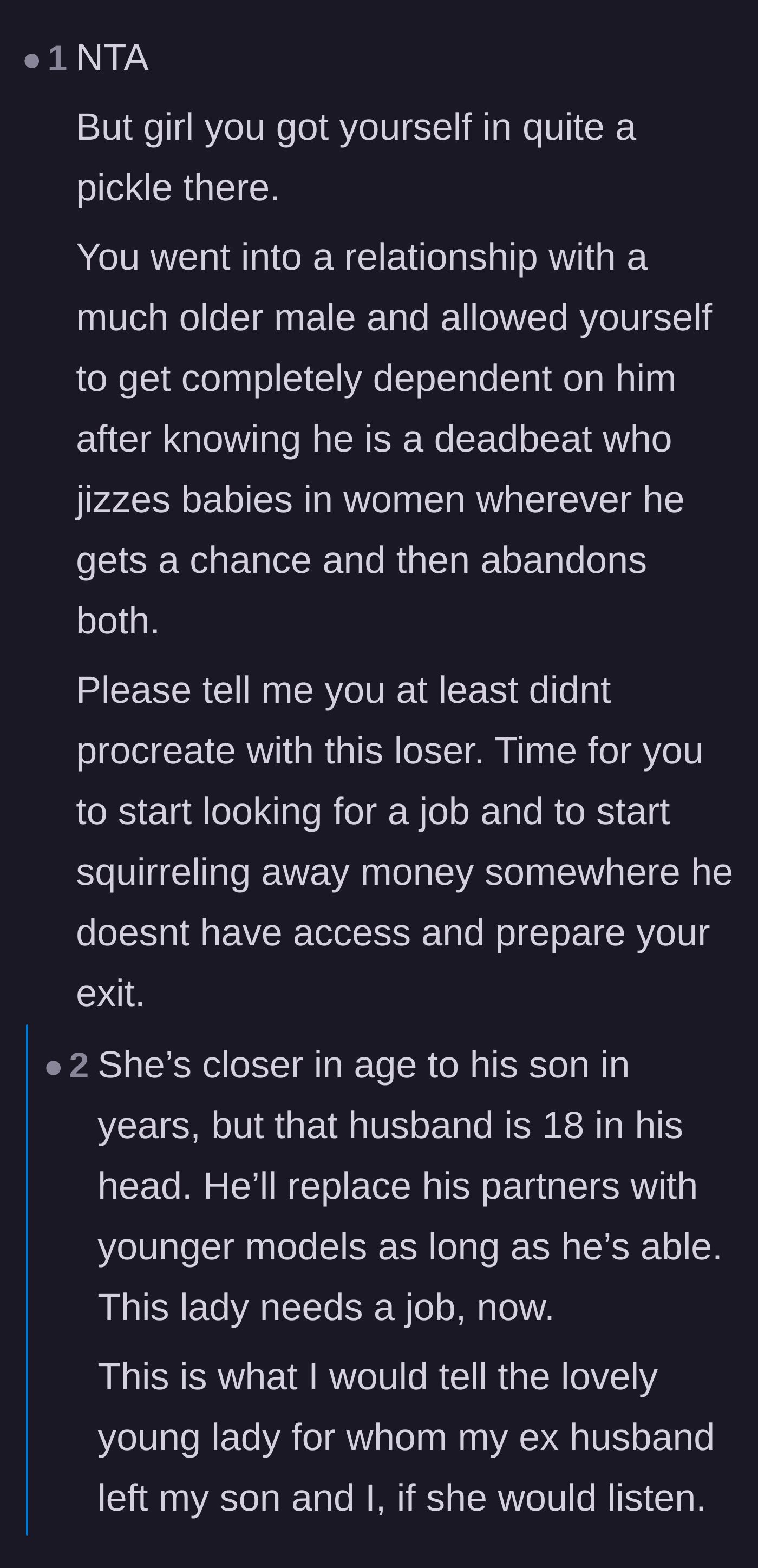 Comment thread 2 - Commenters do the math on the husband's past and urge the wife to start hiding money.