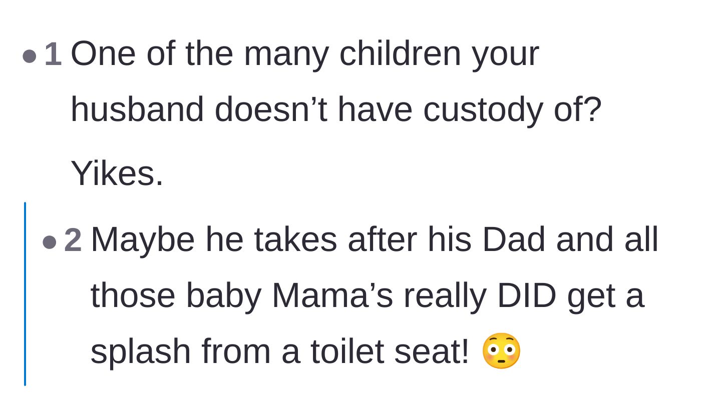 Comment thread 4 - A quick, stunned reaction to the husband's massive collection of unraised children.