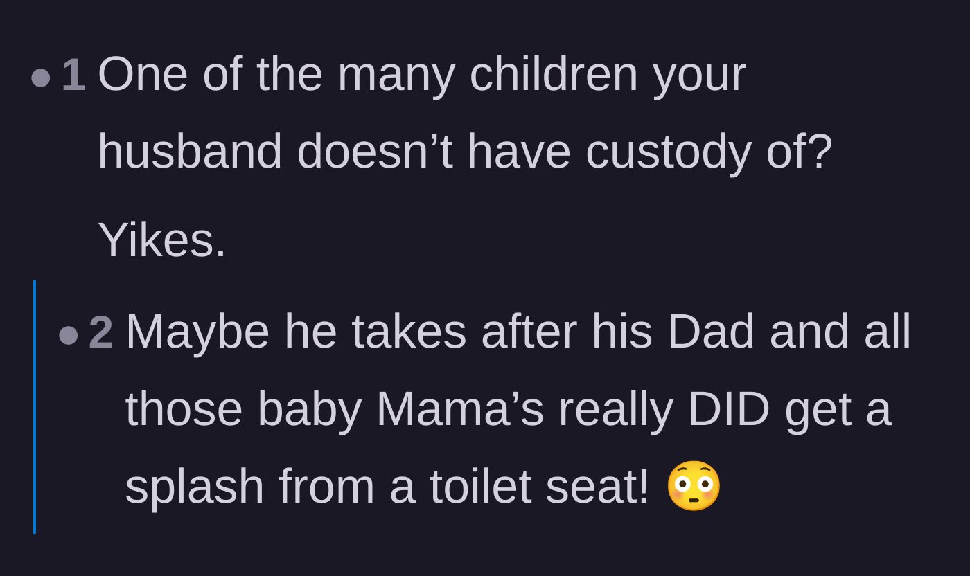 Comment thread 4 - A quick, stunned reaction to the husband's massive collection of unraised children.