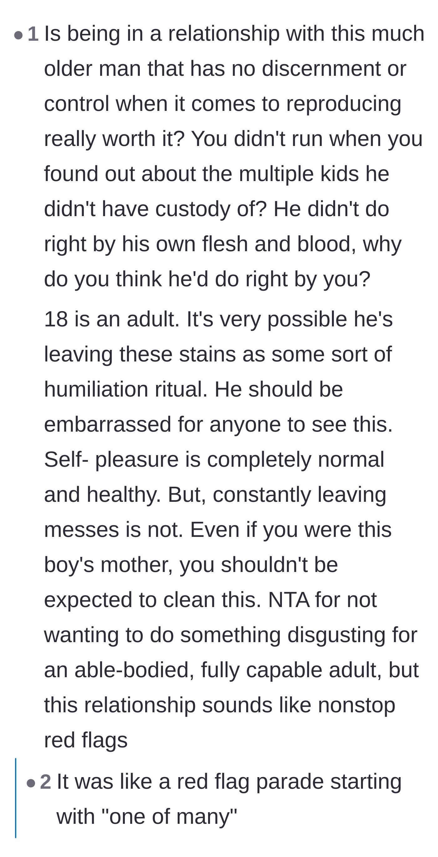Comment thread 5 - A detailed breakdown of why staying with a deadbeat who enables biohazard behavior is a terrible idea.