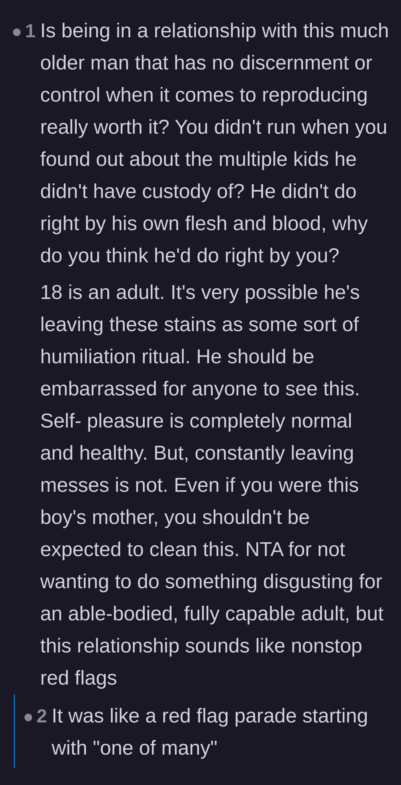 Comment thread 5 - A detailed breakdown of why staying with a deadbeat who enables biohazard behavior is a terrible idea.