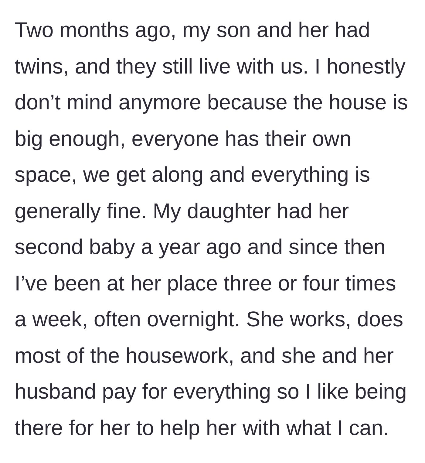 Story part 2 - The mother spends her time helping her independent daughter.