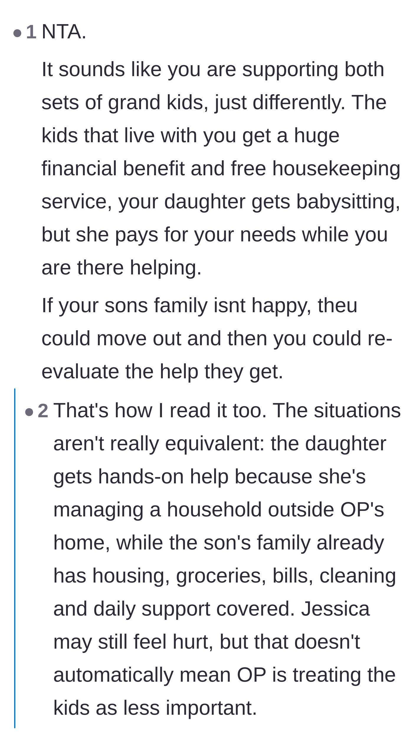 Comment thread 1 - Readers point out the massive financial discrepancy between the rent-free son and the self-sufficient daughter.