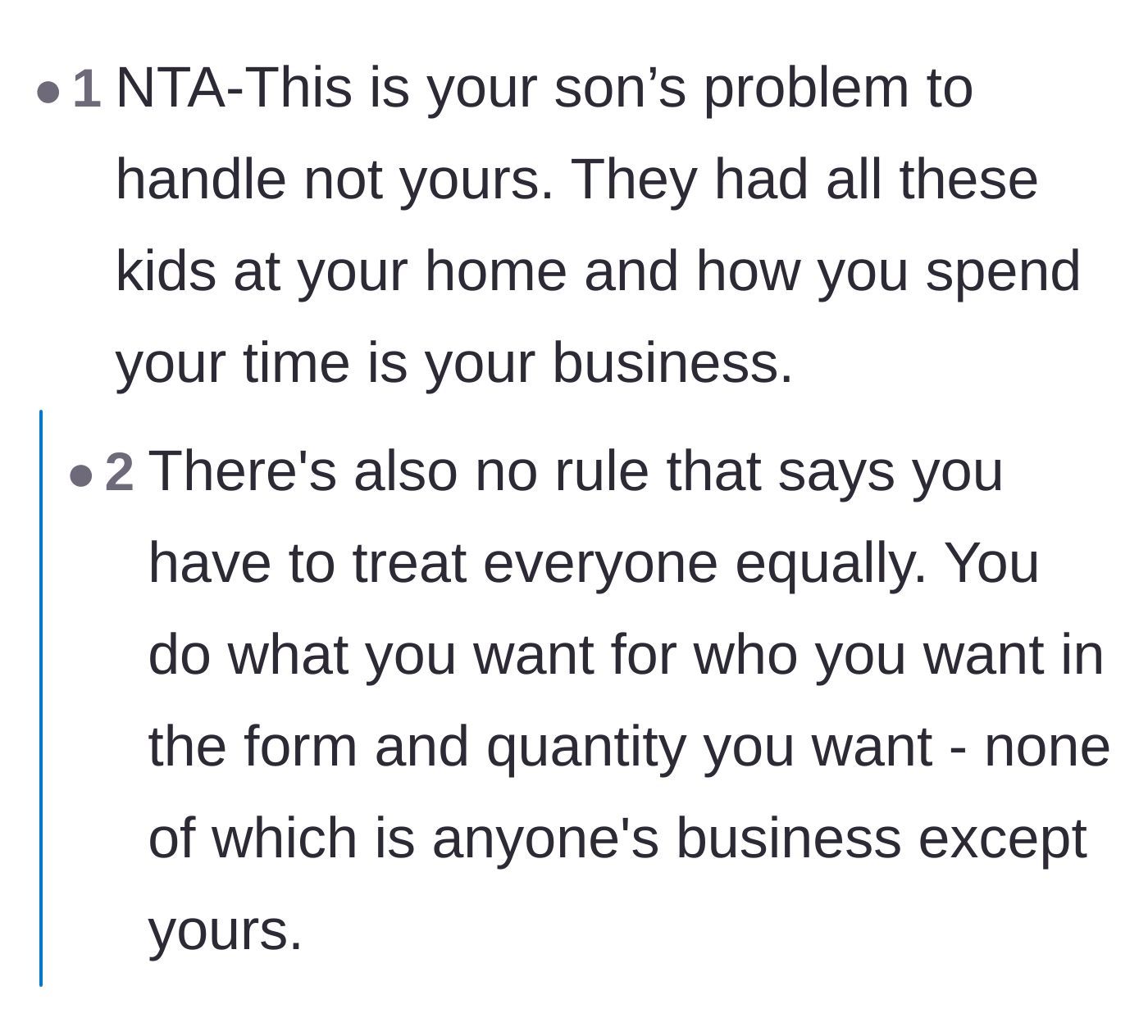 Comment thread 3 - Reminding the mother that she owes no explanations to her dependents.