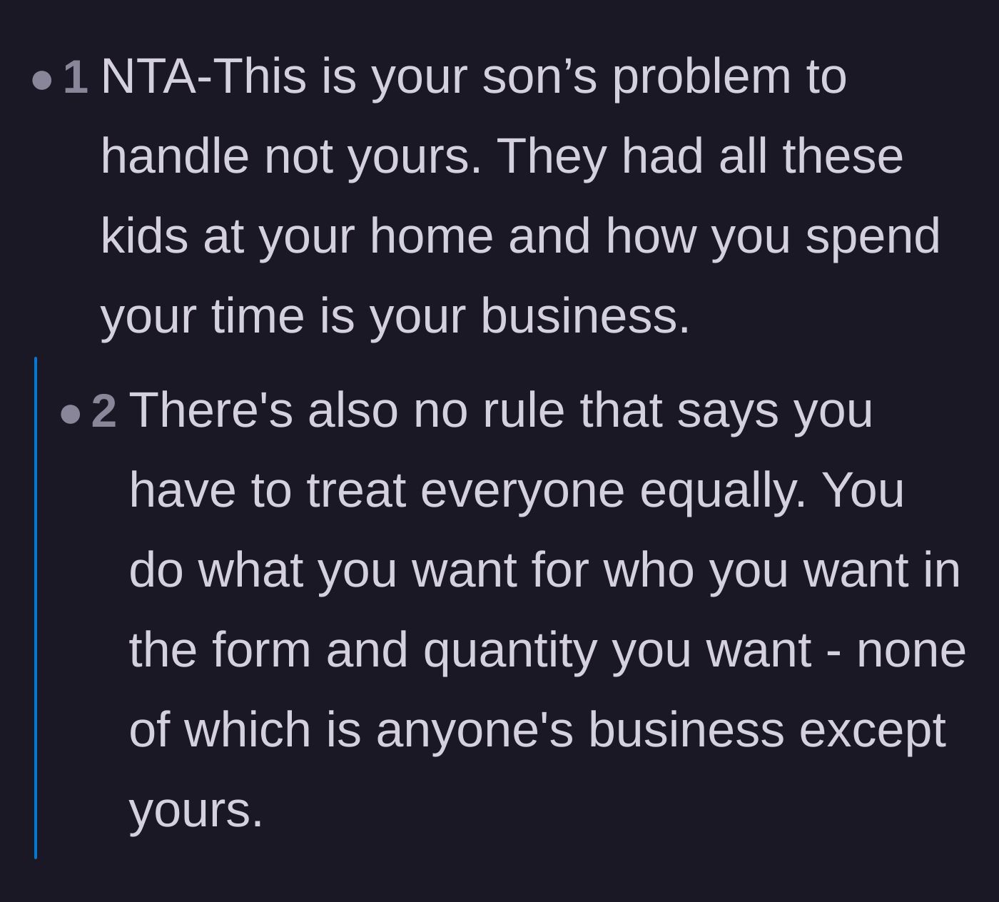 Comment thread 3 - Reminding the mother that she owes no explanations to her dependents.