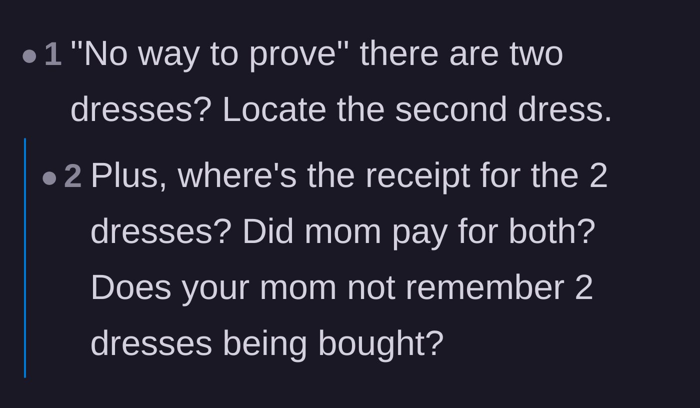 Comment thread 5 - A short exchange questioning why the mother's memory of the purchase seems to have conveniently vanished.