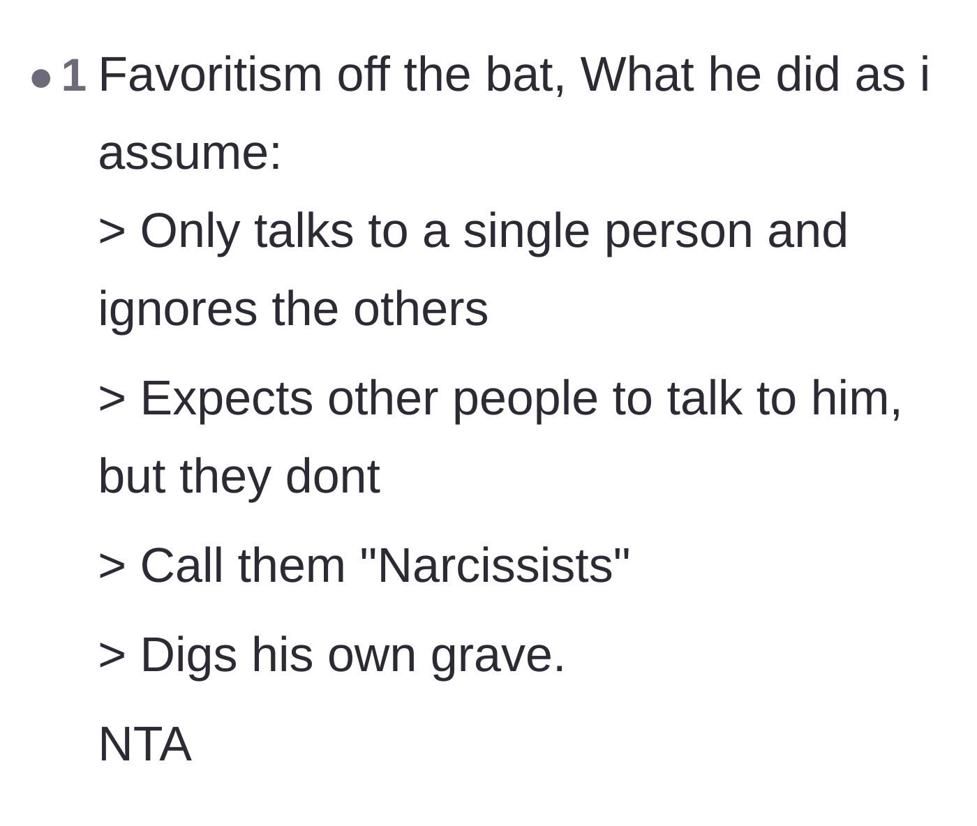 Comment thread 4 - A bulleted breakdown of the father's confusing cycle of ignoring his daughters and then playing the victim