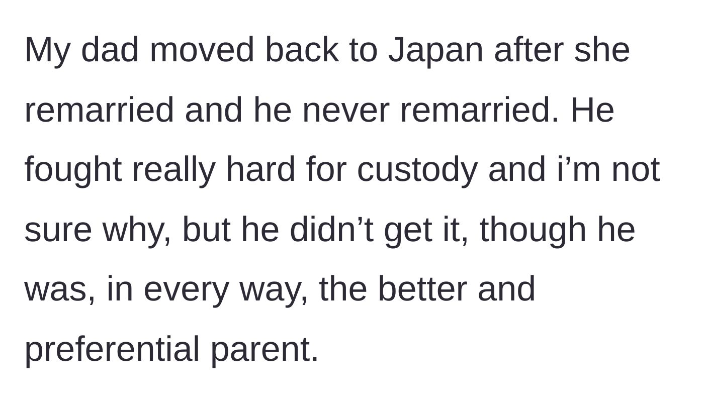Story part 4 - The author's father moving back to Japan after losing a custody battle.