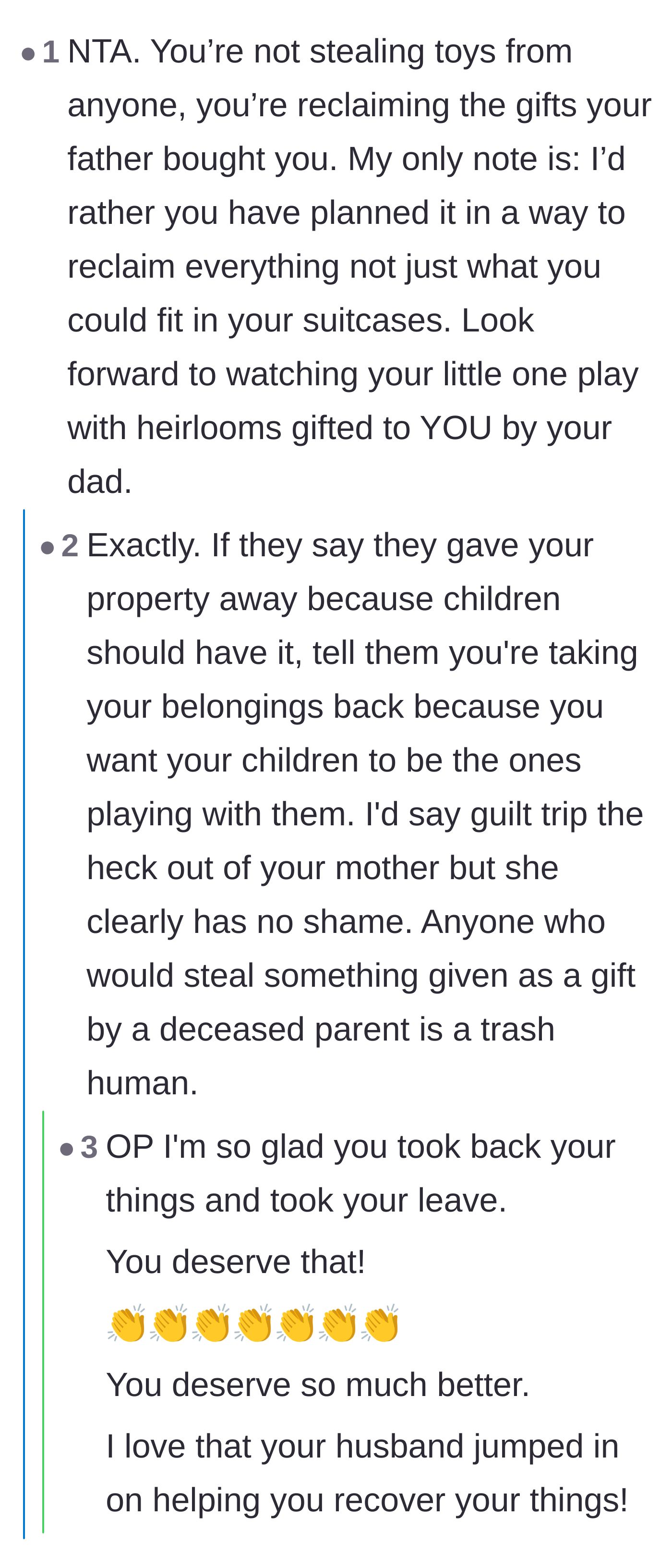 Comment thread 4 - Readers wishing the author could have taken everything and praising her husband for jumping in to help.