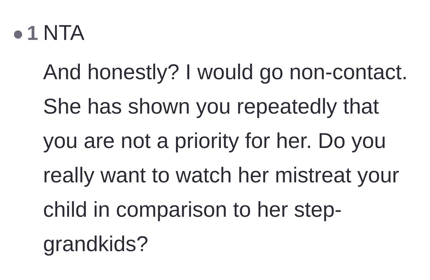 Comment thread 6 - Strong advice to go no-contact to protect her unborn child from future favoritism.