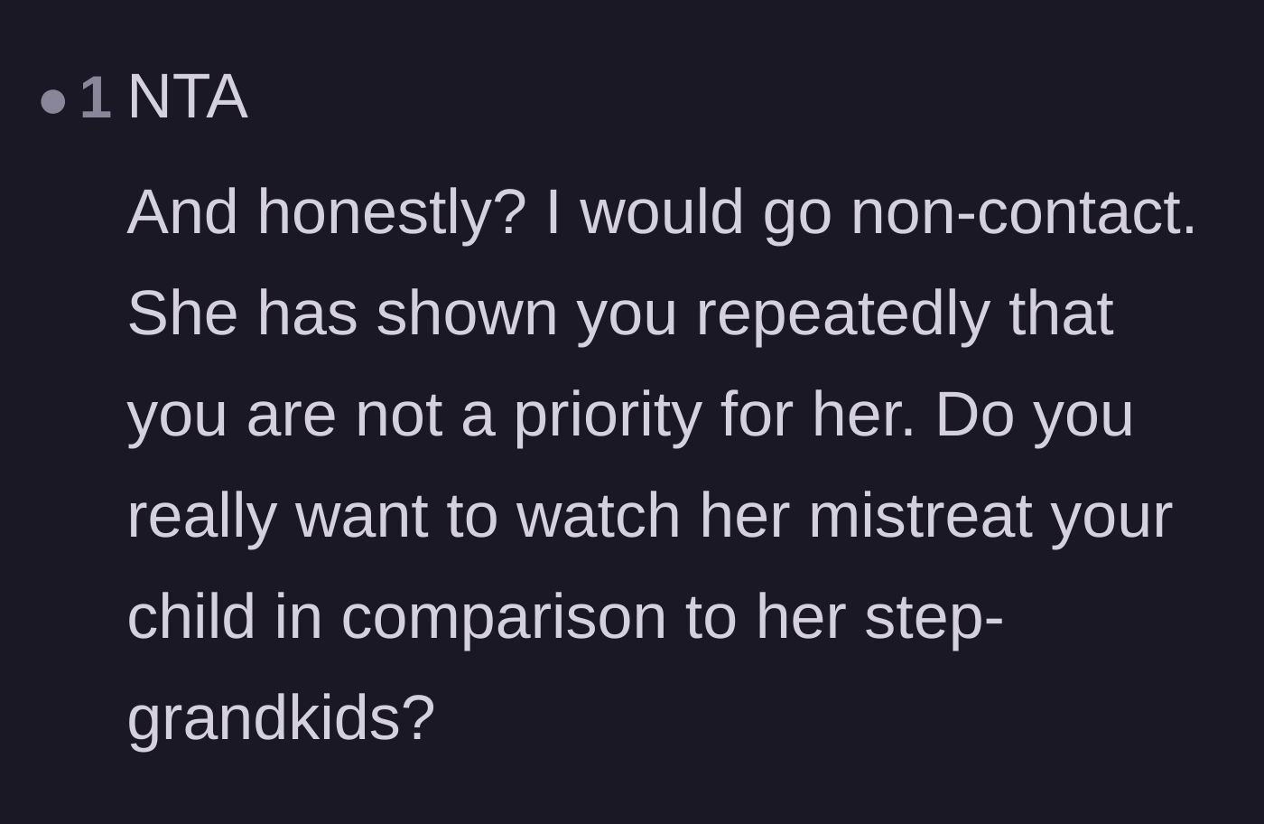 Comment thread 6 - Strong advice to go no-contact to protect her unborn child from future favoritism.