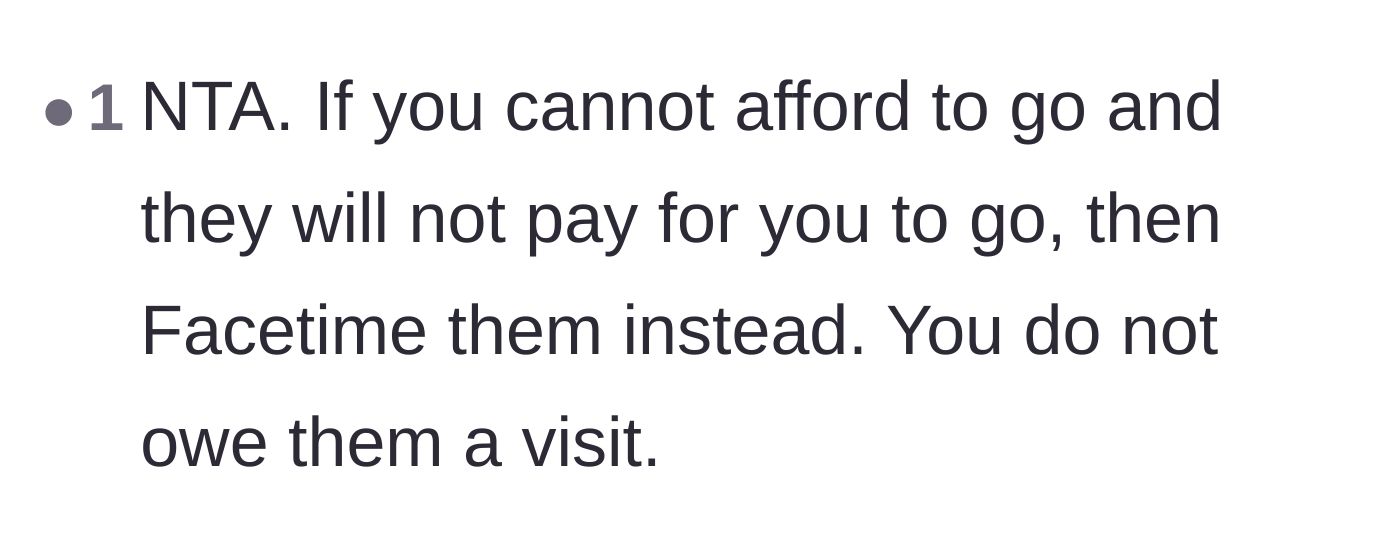 Comment thread 5 - Suggestion to replace expensive visits with video calls since a physical visit isn't owed.