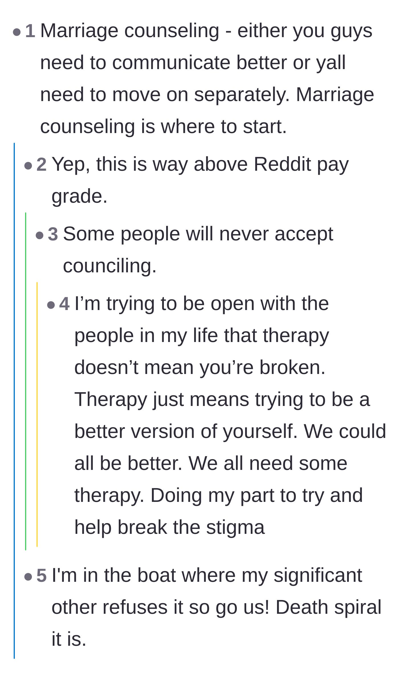 Comment thread 2 - Advice urging the couple to seek professional marriage counseling before throwing in the towel.