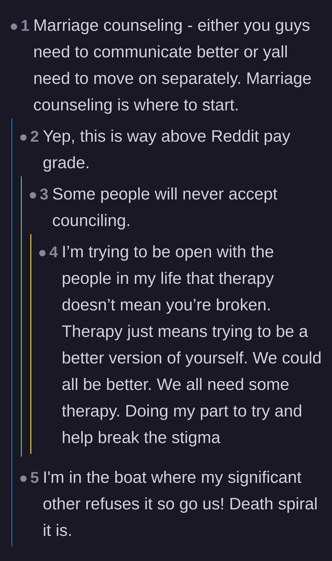 Comment thread 2 - Advice urging the couple to seek professional marriage counseling before throwing in the towel.