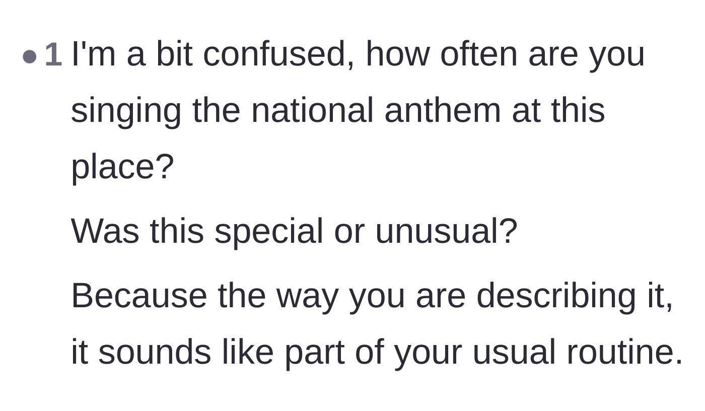 Comment thread 5 - A reader asking for clarification on how frequently the husband performs at the track.