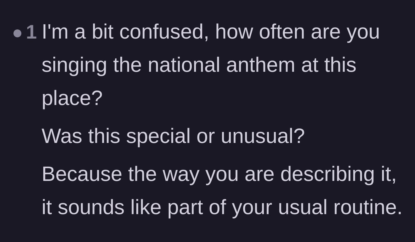 Comment thread 5 - A reader asking for clarification on how frequently the husband performs at the track.