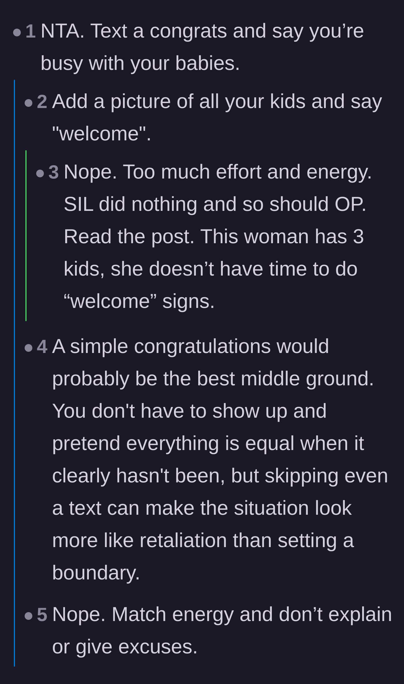 Comment thread 1 - Readers debate whether sending a polite text is a smart boundary or too much effort for an exhausted mom of three