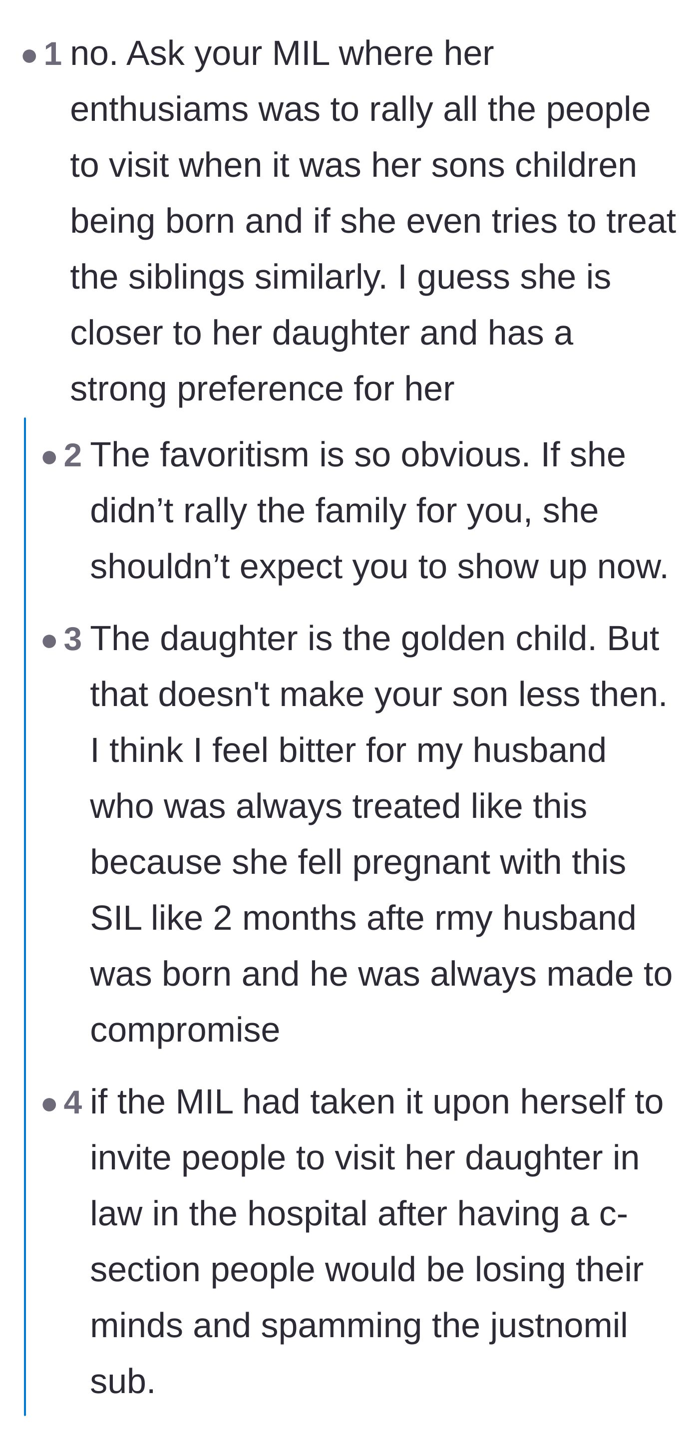 Comment thread 4 - A deep dive into the mother-in-law's lifelong favoritism toward her daughter at her son's expense