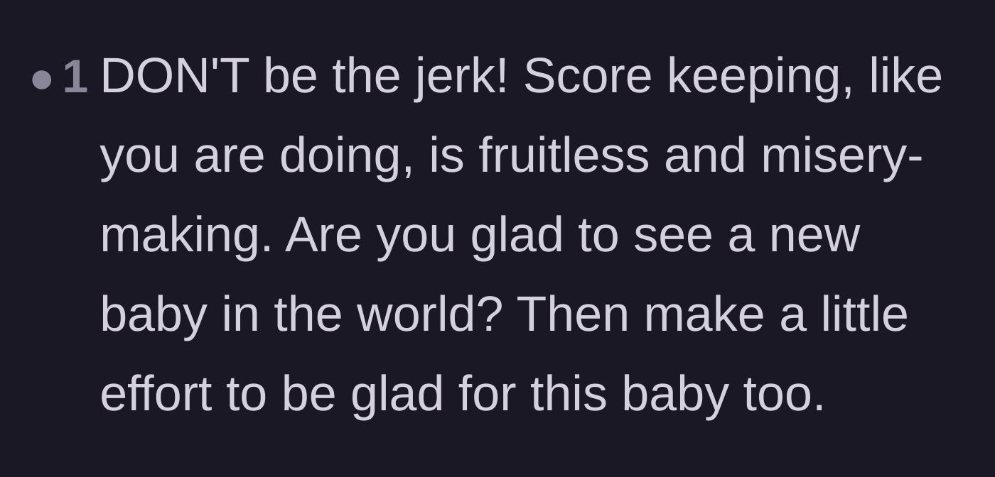 Comment thread 6 - A blunt reminder that keeping score in family relationships only creates more misery
