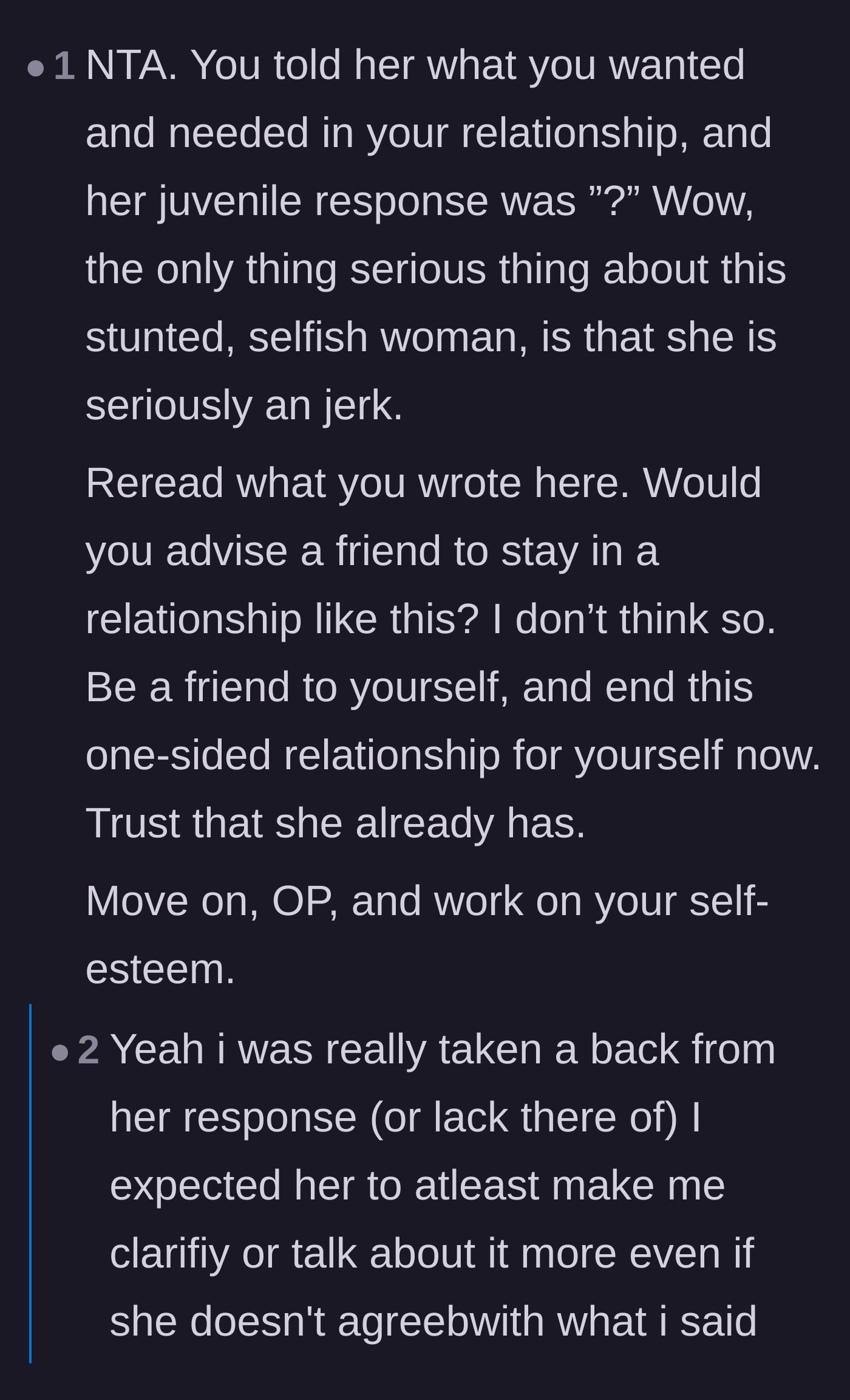 Comment thread 6 - Advice urging the author to treat himself like a friend and leave, with a reply from the author expressing his hurt.