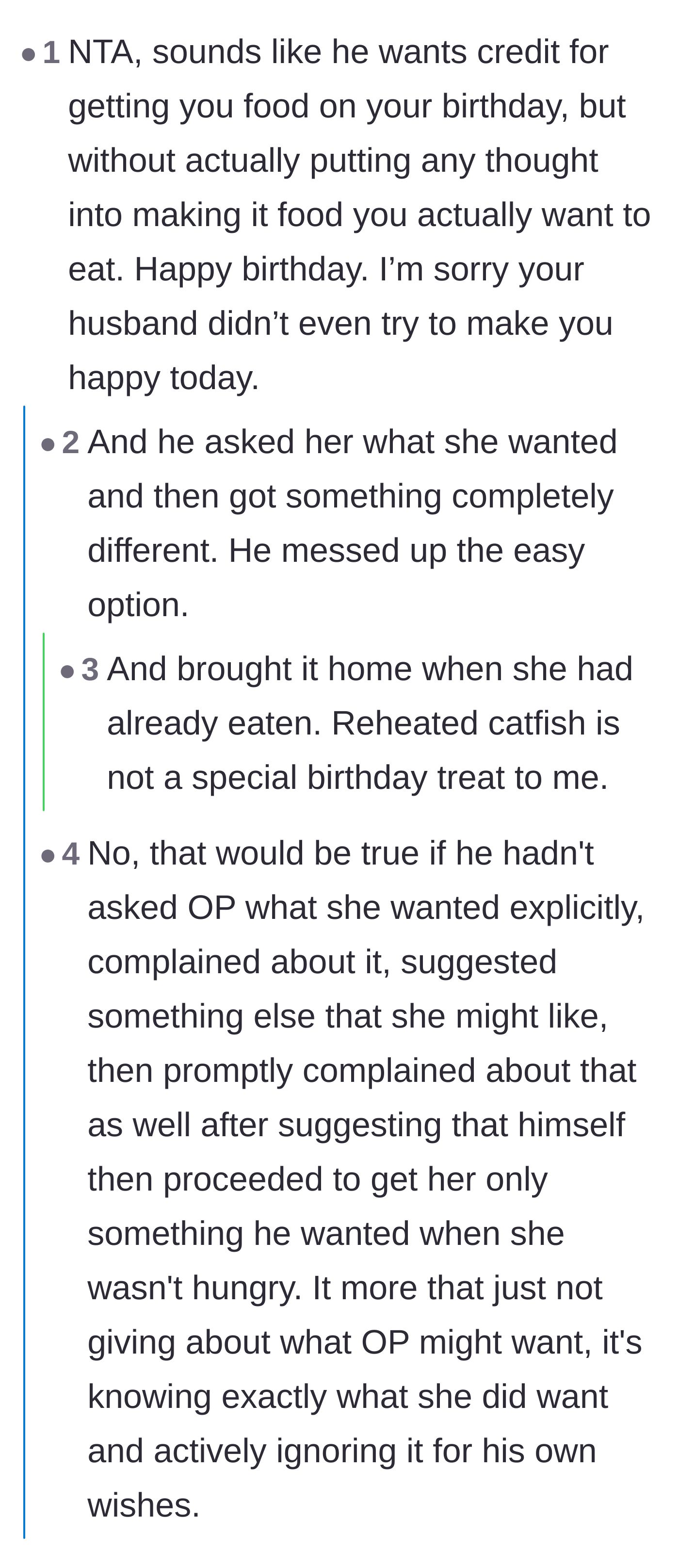 Comment thread 1 - Readers calling out the husband for intentionally ignoring his wife's dinner requests.