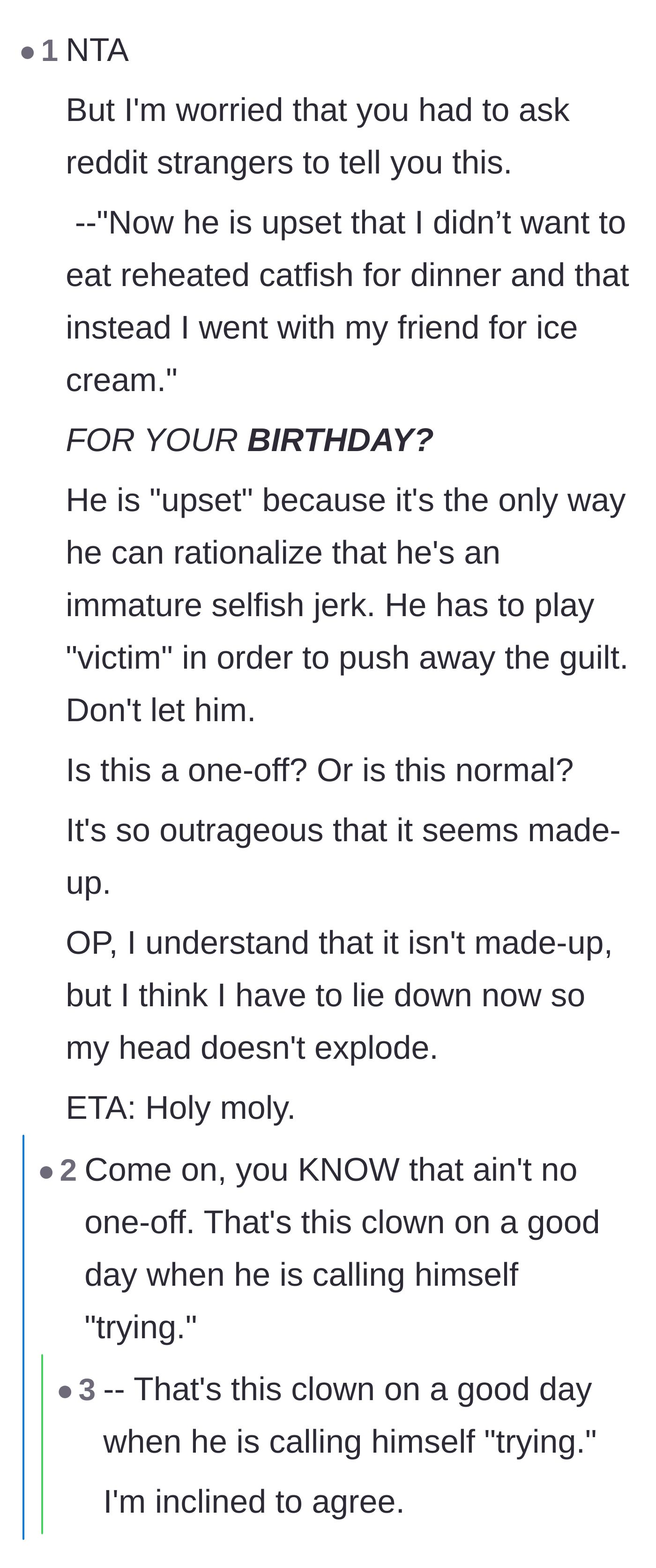 Comment thread 3 - Readers expressing shock over the husband playing the victim to dodge accountability.