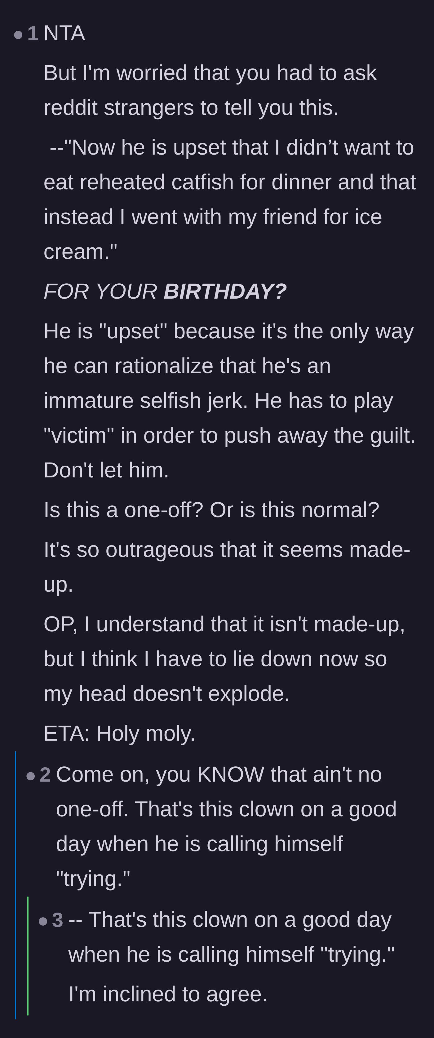 Comment thread 3 - Readers expressing shock over the husband playing the victim to dodge accountability.