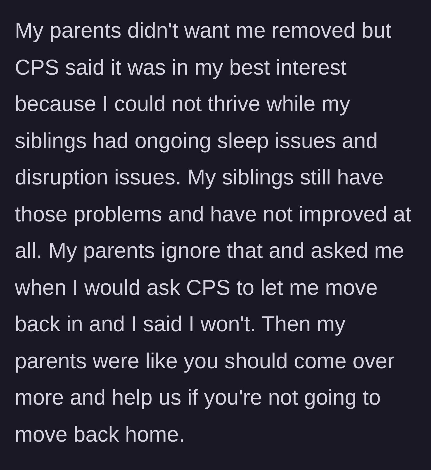 Story part 5 - CPS determines removal is in the boy's best interest, but his parents, remaining in denial, demand to know when he is moving back.