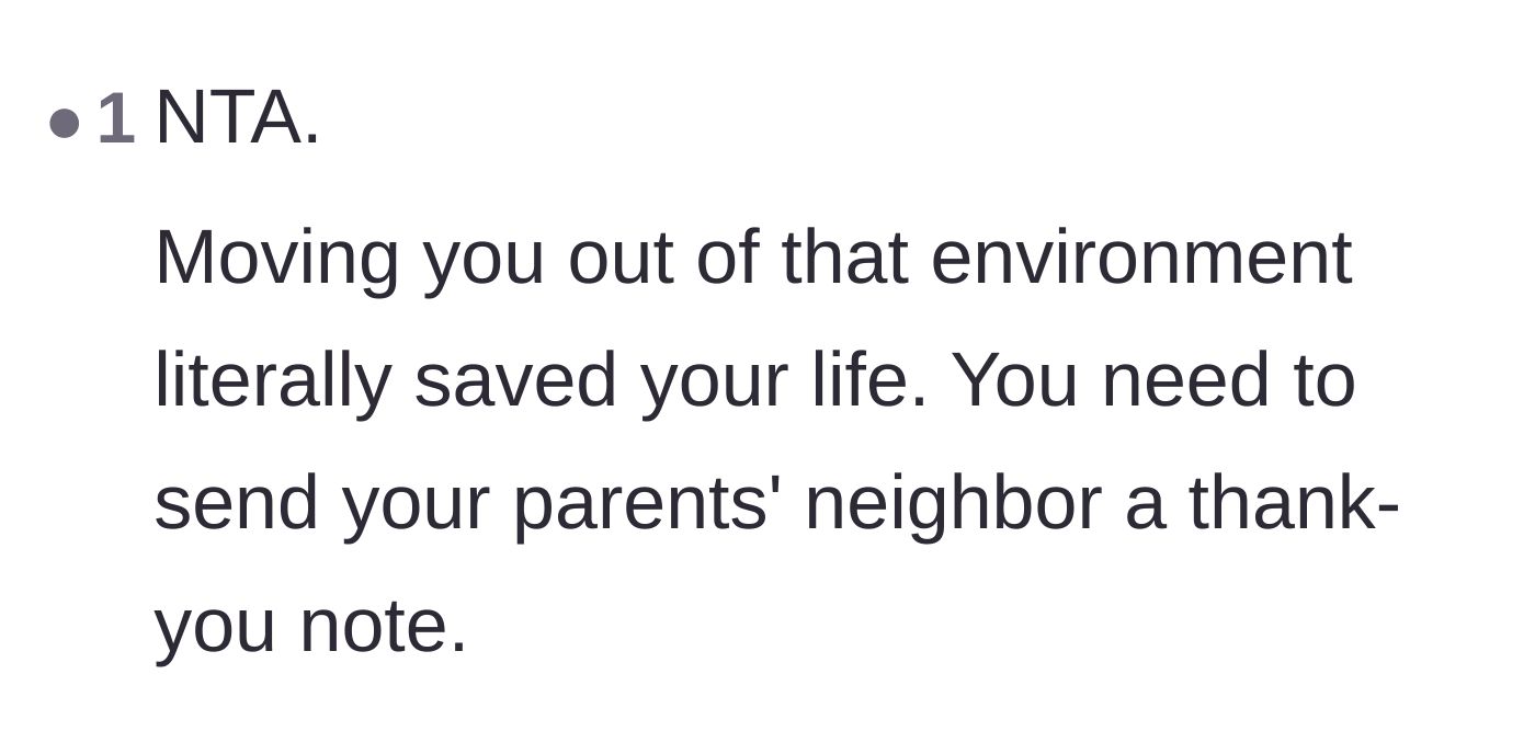 Comment thread 5 - A reader points out that the frustrated neighbor who called CPS likely saved the teenager's life.