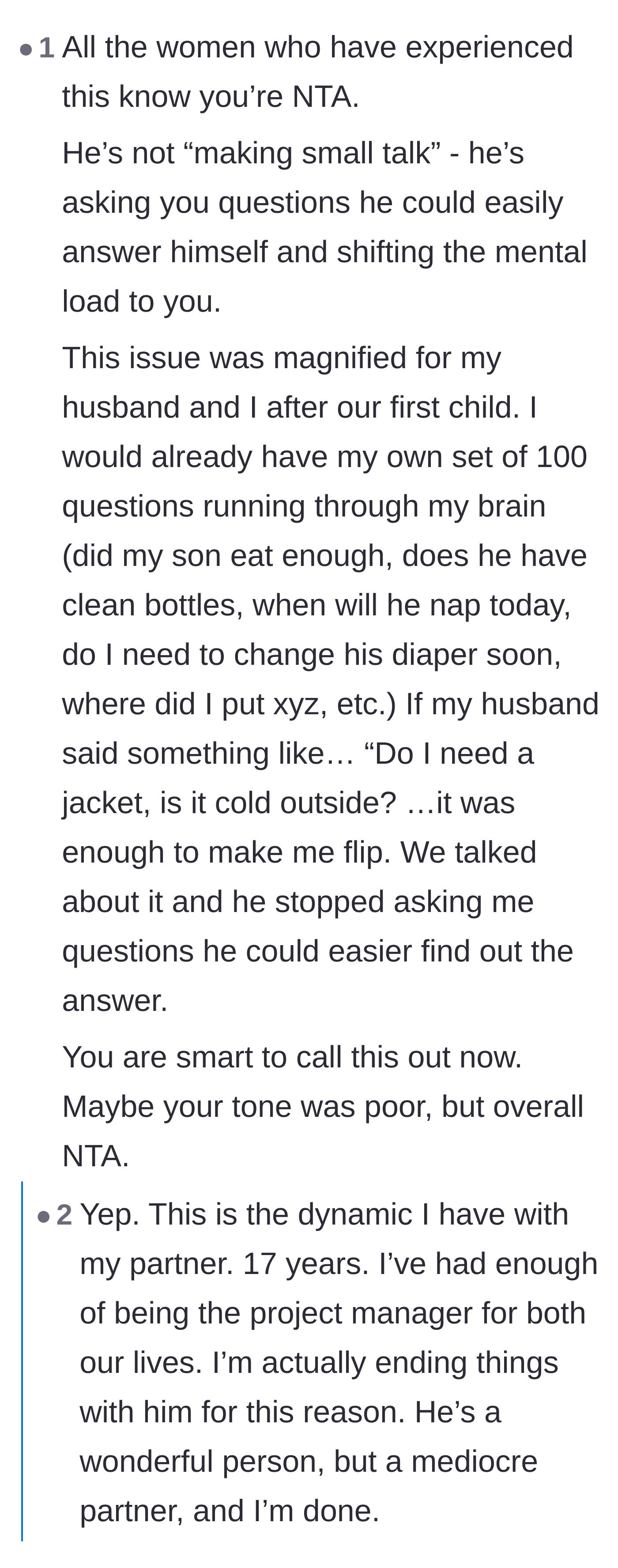 Comment thread 1 - Women sharing stories of leaving long-term relationships because of the exhausting mental load.