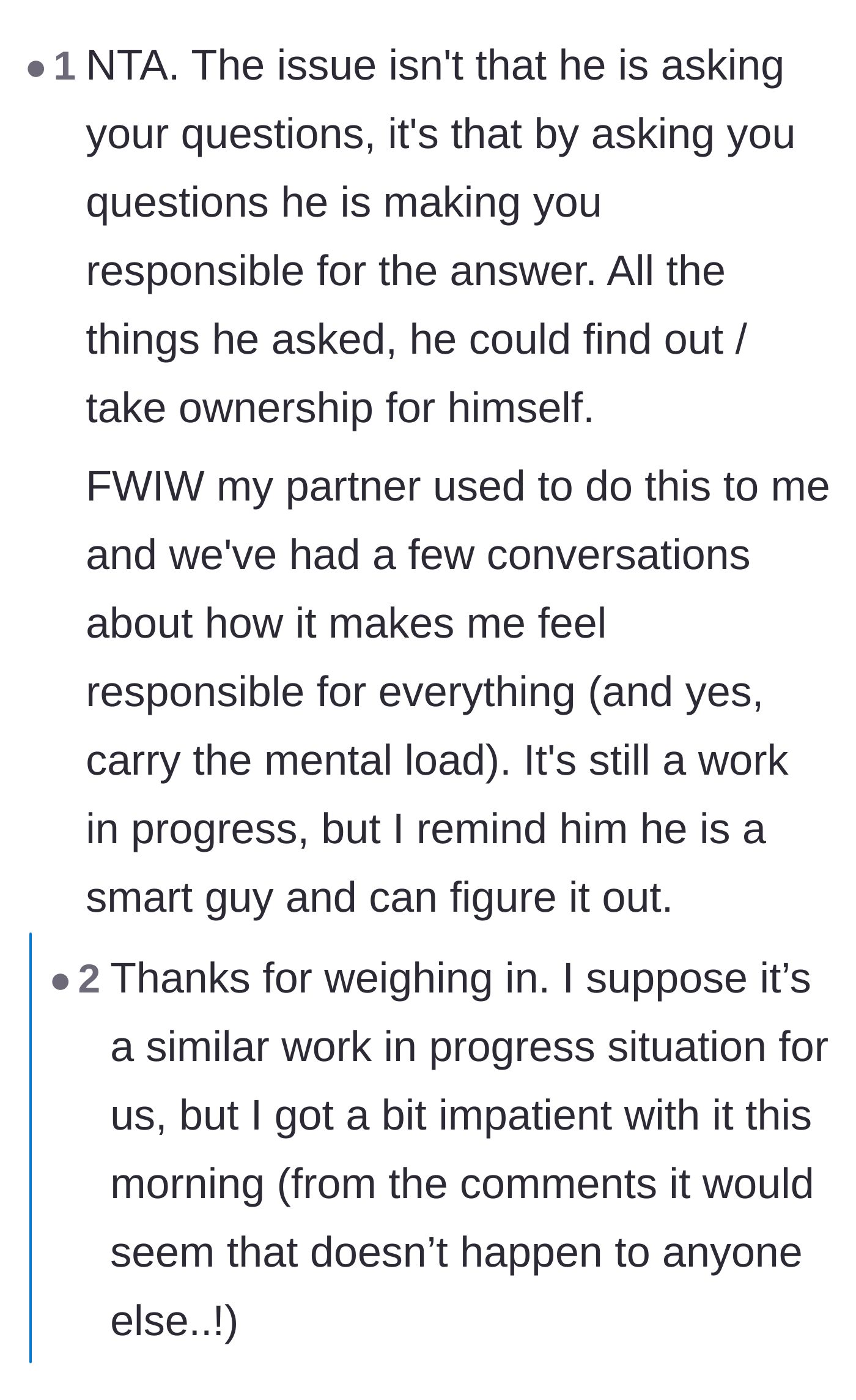 Comment thread 2 - Discussing how making your partner responsible for answers is the core issue, featuring a joke medical paper on Refrigerator Blindness.