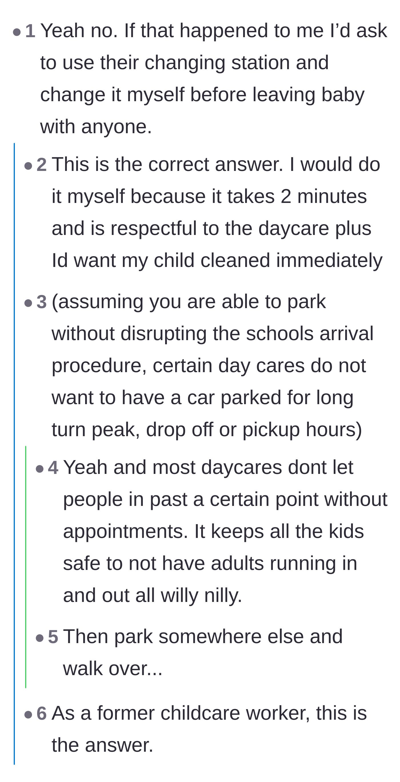 Comment thread 2 - A debate on whether to use the daycare's changing station yourself before leaving.