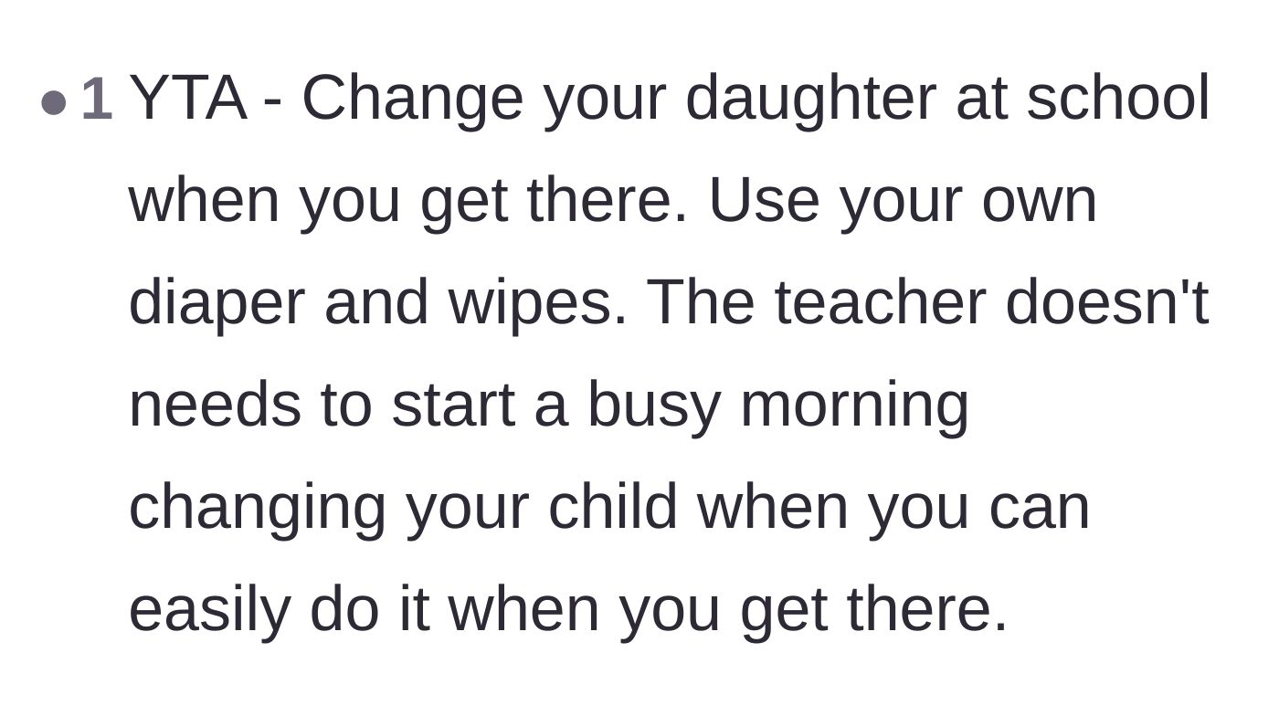 Comment thread 6 - A blunt verdict telling the mom she needs to change her own daughter at the school.
