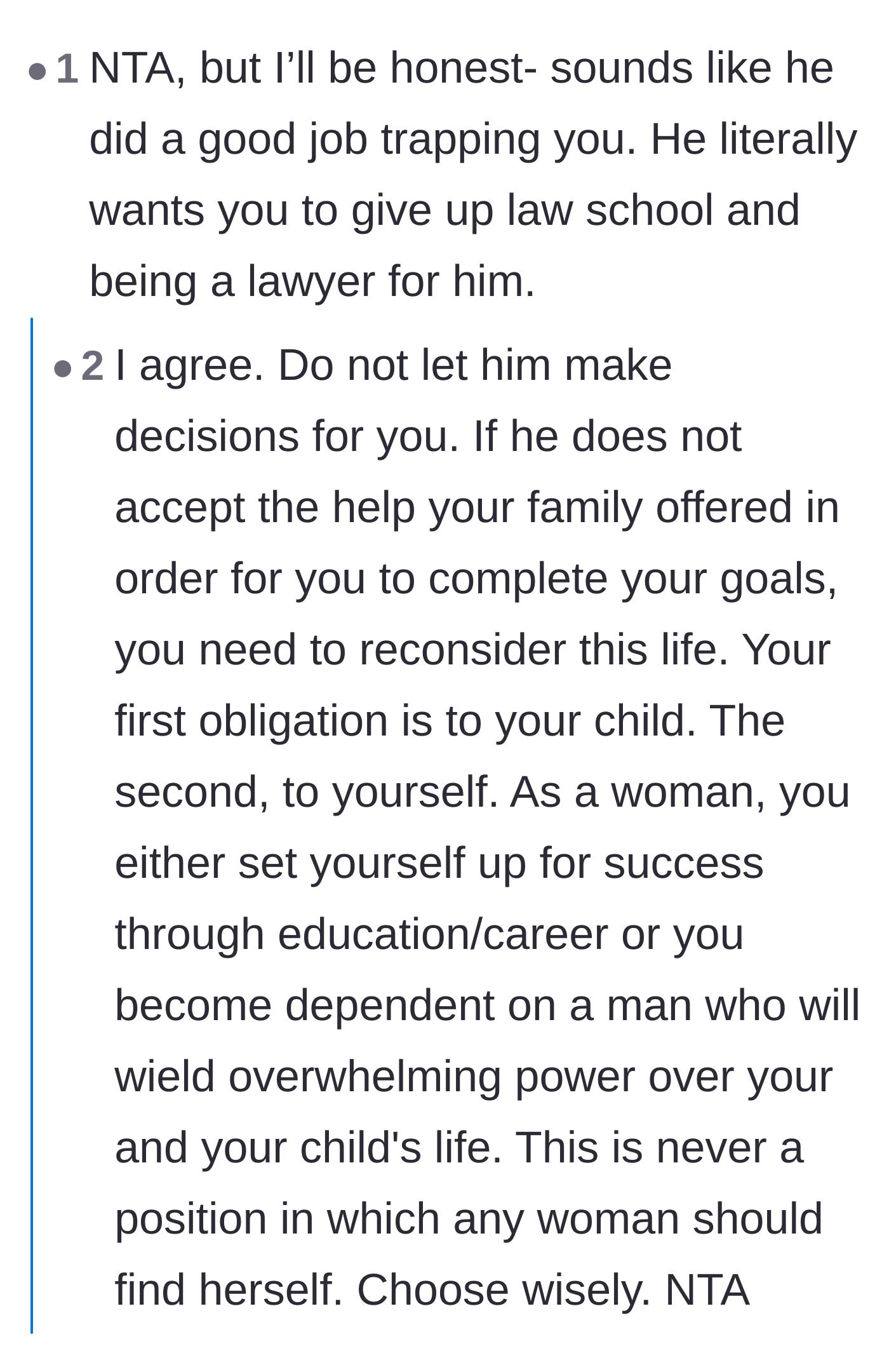 Comment thread 2 - Readers pointing out the husband's behavior looks more like strategic isolation and financial control than simple pride.