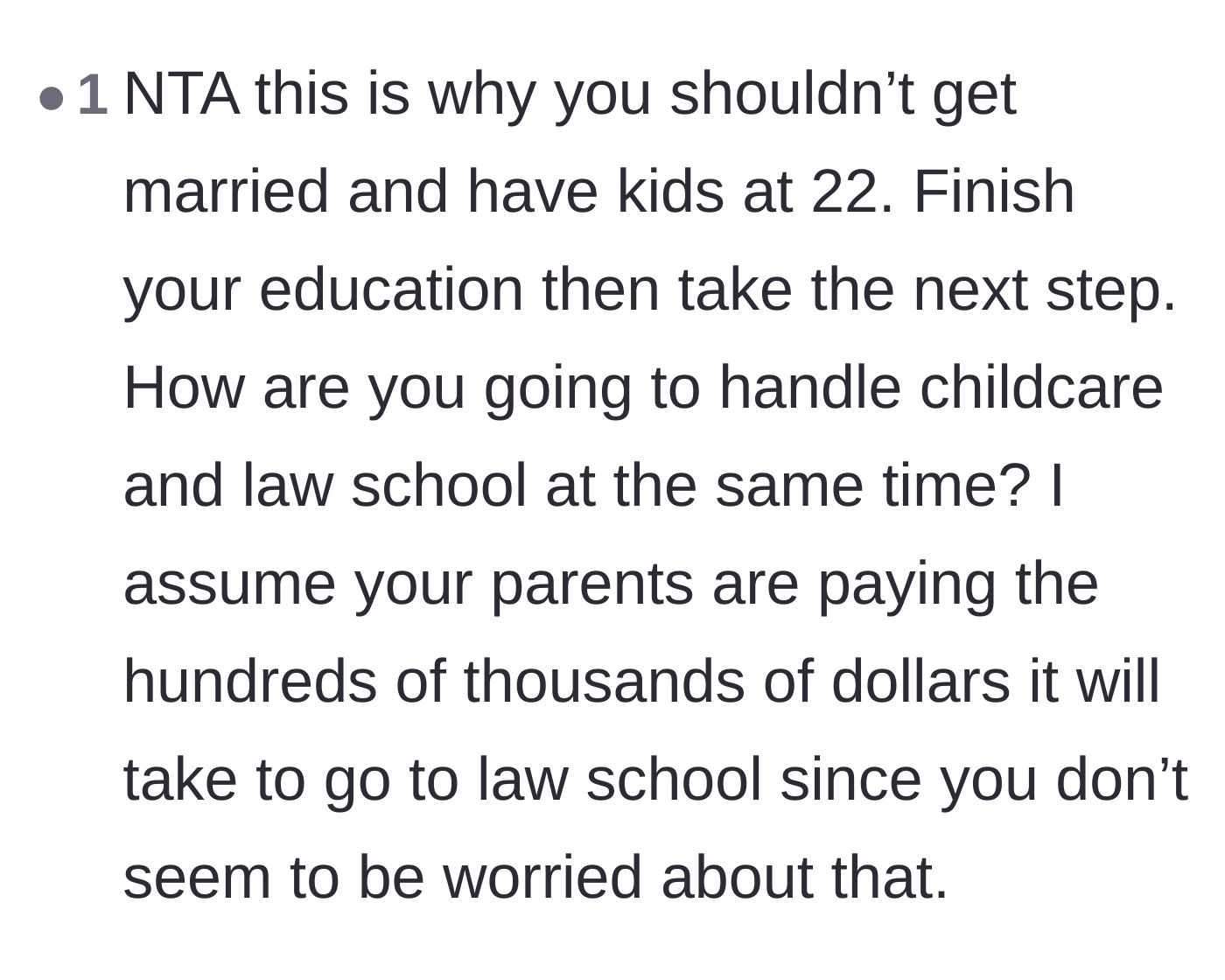 Comment thread 4 - Criticism of the couple's choice to marry and have a child at twenty-two without a sustainable childcare or career plan.