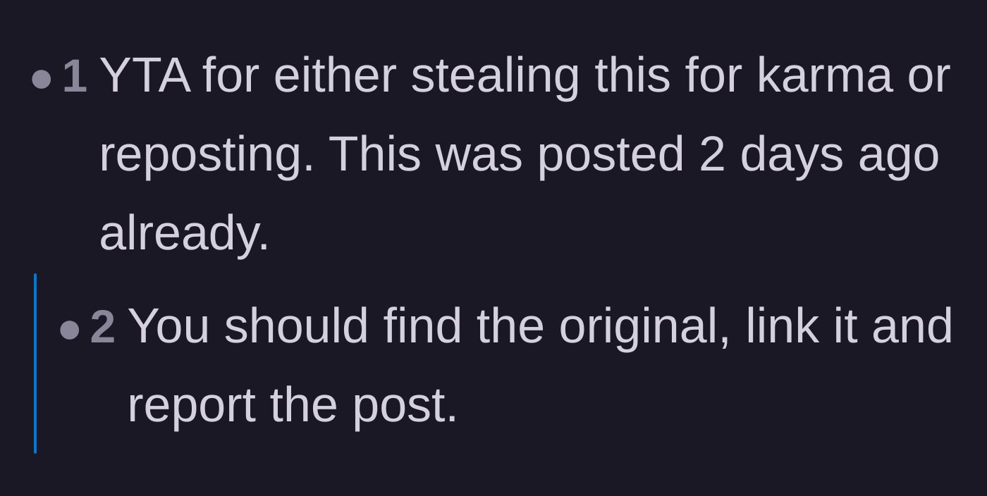 Comment thread 6 - A user accusing the original poster of stealing the story for internet points.