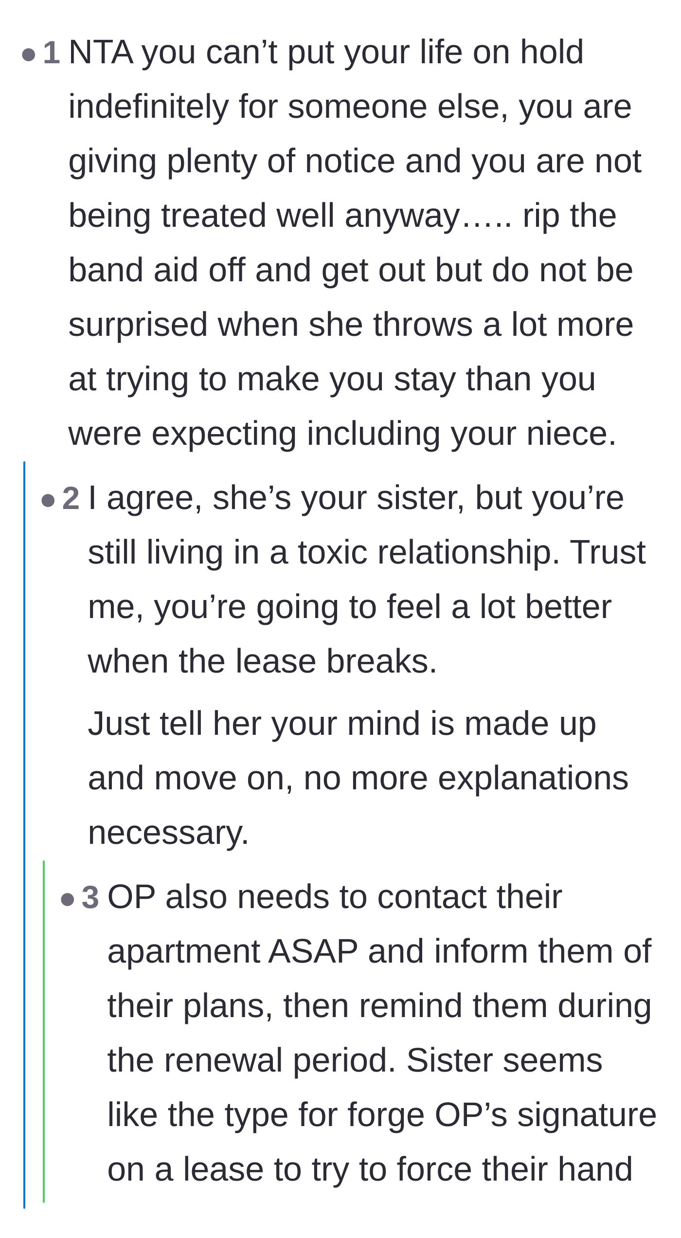 Comment thread 2 - Advice on warning the landlord directly because the sister might try to forge a lease renewal.
