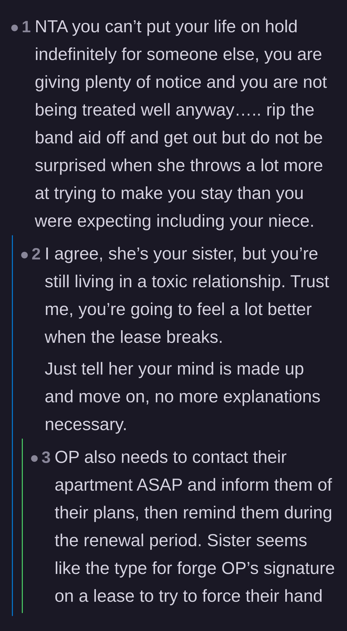 Comment thread 2 - Advice on warning the landlord directly because the sister might try to forge a lease renewal.